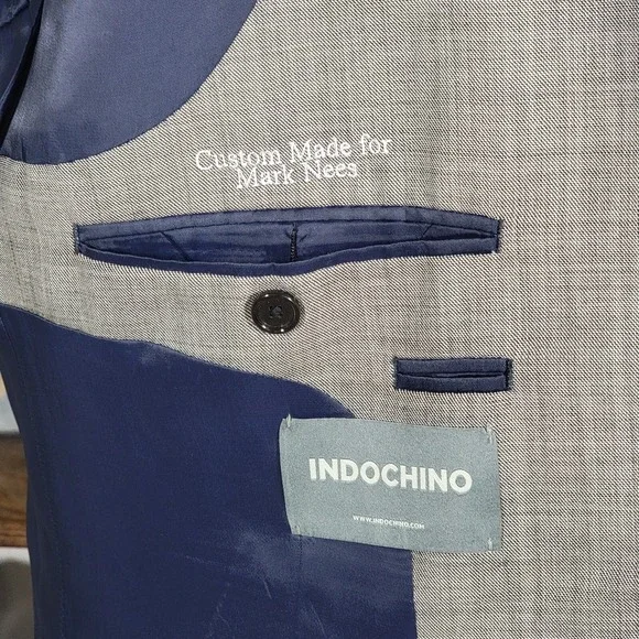 Indochino‎ Men's Sport Coat Blazer Two Button Gray Sharkskin Wool Size about 50L